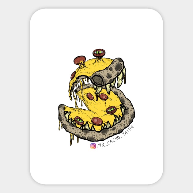 Pizza eats you instead Sticker by Mister Cacho